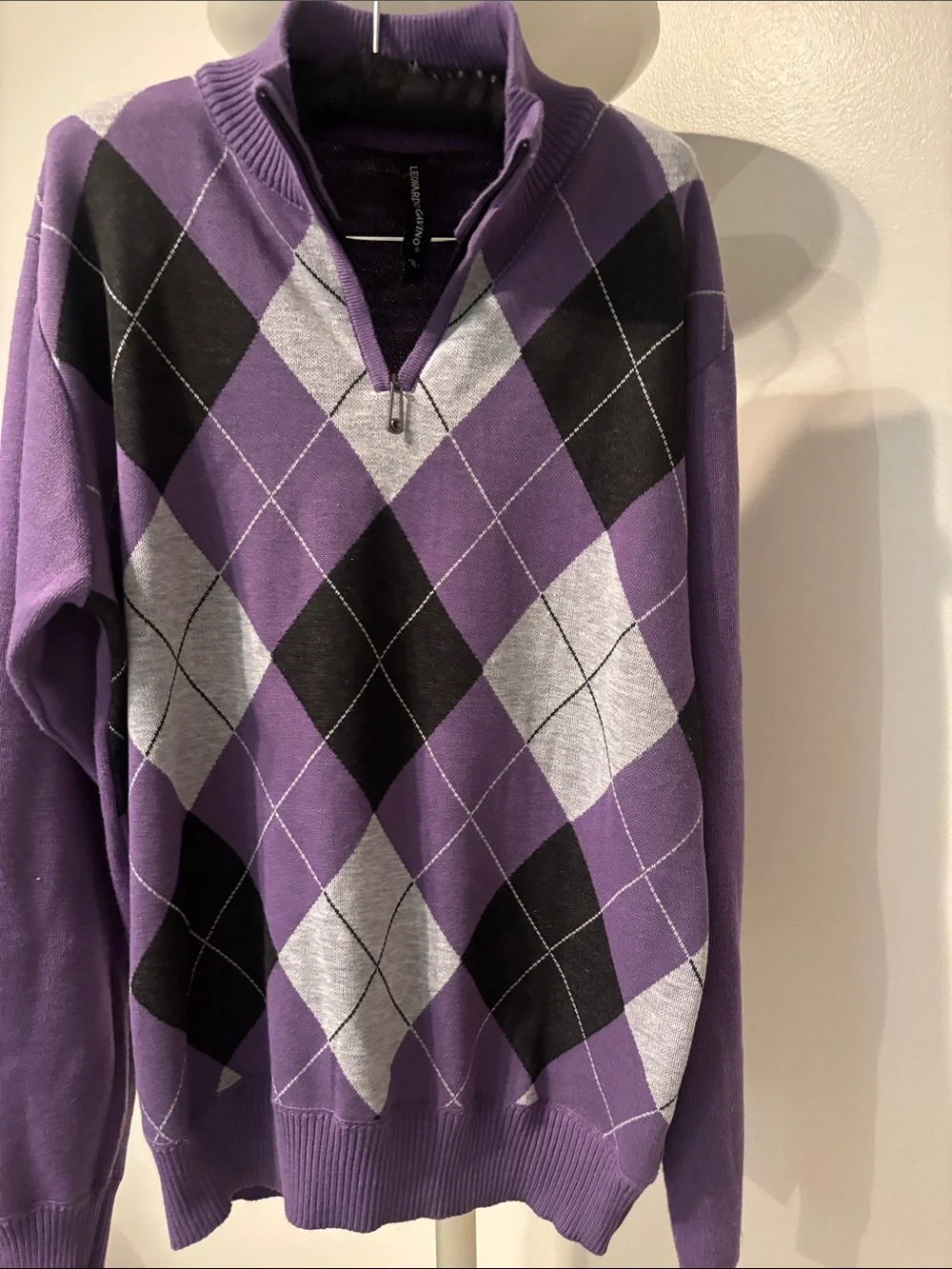 Purple Argyle Quarter-Zip Sweater